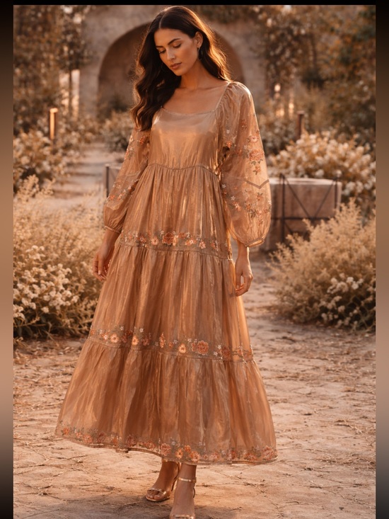 Savanna Jane Dresses & Skirts - Savanna Jane Luminous Shimmer 
Floral Embroidered Tiered Maxi NWT 
Dress Medium